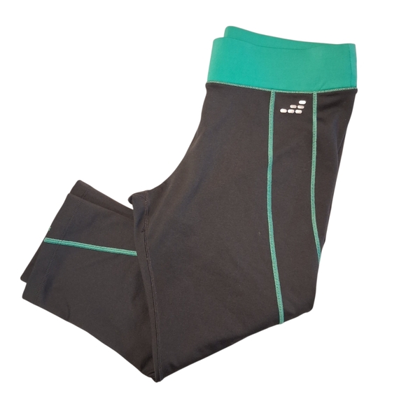 bcg Pants - BCG | Tru-Wick | Black & Teal | Cropped Leggings | Size Small